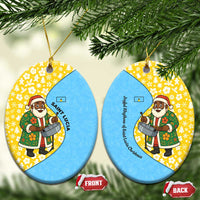 Saint Lucia Christmas Ceramic Ornament with Steelpan Santa Floral Pattern and Flag - Wonder Print Shop
