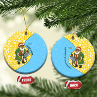 Saint Lucia Christmas Ceramic Ornament with Steelpan Santa Floral Pattern and Flag - Wonder Print Shop
