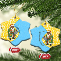 Saint Lucia Christmas Ceramic Ornament with Steelpan Santa Floral Pattern and Flag - Wonder Print Shop
