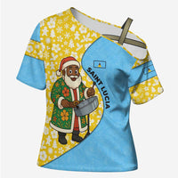 Saint Lucia Christmas Cross Shoulder Shirt with Steelpan Santa Floral Pattern and Flag - Wonder Print Shop