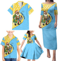 Saint Lucia Christmas Family Matching Puletasi and Hawaiian Shirt with Steelpan Santa Floral Pattern and Flag - Wonder Print Shop