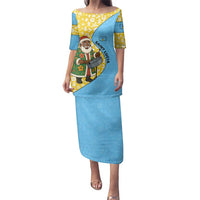 Saint Lucia Christmas Family Matching Puletasi and Hawaiian Shirt with Steelpan Santa Floral Pattern and Flag - Wonder Print Shop