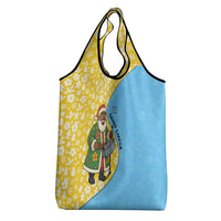 Saint Lucia Christmas Grocery Bag with Steelpan Santa Floral Pattern and Flag - Wonder Print Shop