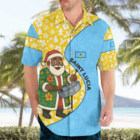 Saint Lucia Christmas Hawaiian Shirt with Steelpan Santa Floral Pattern and Flag - Wonder Print Shop