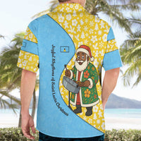 Saint Lucia Christmas Hawaiian Shirt with Steelpan Santa Floral Pattern and Flag - Wonder Print Shop
