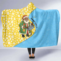 Saint Lucia Christmas Hooded Blanket with Steelpan Santa Floral Pattern and Flag - Wonder Print Shop