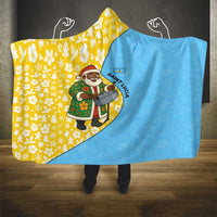 Saint Lucia Christmas Hooded Blanket with Steelpan Santa Floral Pattern and Flag - Wonder Print Shop
