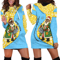 Saint Lucia Christmas Hoodie Dress with Steelpan Santa Floral Pattern and Flag - Wonder Print Shop