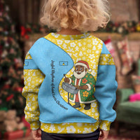 Saint Lucia Christmas Kid Ugly Christmas Sweater with Steelpan Santa Floral Pattern and Flag - Wonder Print Shop