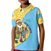 Saint Lucia Christmas Kid Polo Shirt with Steelpan Santa Floral Pattern and Flag - Wonder Print Shop
