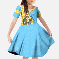 Saint Lucia Christmas Kid Short Sleeve Dress with Steelpan Santa Floral Pattern and Flag - Wonder Print Shop
