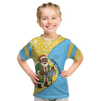 Saint Lucia Christmas Kid T Shirt with Steelpan Santa Floral Pattern and Flag - Wonder Print Shop
