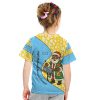 Saint Lucia Christmas Kid T Shirt with Steelpan Santa Floral Pattern and Flag - Wonder Print Shop