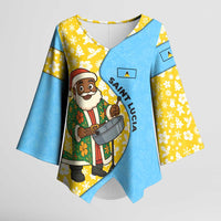 Saint Lucia Christmas Kimono Sleeve Blouse with Steelpan Santa Floral Pattern and Flag - Wonder Print Shop