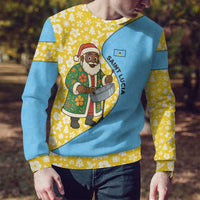 Saint Lucia Christmas Ugly Christmas Sweater with Steelpan Santa Floral Pattern and Flag - Wonder Print Shop