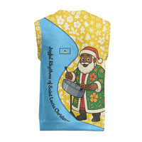 Saint Lucia Christmas Knitted V-Neck Vest with Steelpan Santa Floral Pattern and Flag - Wonder Print Shop