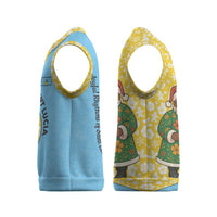 Saint Lucia Christmas Knitted V-Neck Vest with Steelpan Santa Floral Pattern and Flag - Wonder Print Shop