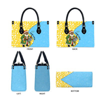 Saint Lucia Christmas Leather Bag with Steelpan Santa Floral Pattern and Flag - Wonder Print Shop