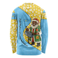 Saint Lucia Christmas Long Sleeve Shirt with Steelpan Santa Floral Pattern and Flag - Wonder Print Shop