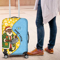 Saint Lucia Christmas Luggage Cover with Steelpan Santa Floral Pattern and Flag - Wonder Print Shop