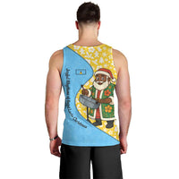 Saint Lucia Christmas Men Tank Top with Steelpan Santa Floral Pattern and Flag - Wonder Print Shop