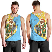 Saint Lucia Christmas Men Tank Top with Steelpan Santa Floral Pattern and Flag - Wonder Print Shop