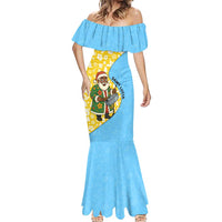 Saint Lucia Christmas Mermaid Dress with Steelpan Santa Floral Pattern and Flag - Wonder Print Shop