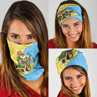 Saint Lucia Christmas Neck Gaiter with Steelpan Santa Floral Pattern and Flag - Wonder Print Shop