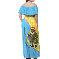 Saint Lucia Christmas Off Shoulder Maxi Dress with Steelpan Santa Floral Pattern and Flag - Wonder Print Shop