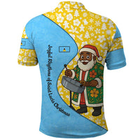 Saint Lucia Christmas Polo Shirt with Steelpan Santa Floral Pattern and Flag - Wonder Print Shop