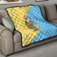 Saint Lucia Christmas Quilt with Steelpan Santa Floral Pattern and Flag - Wonder Print Shop