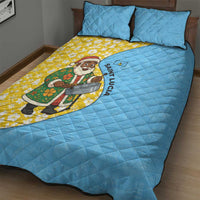 Saint Lucia Christmas Quilt Bed Set with Steelpan Santa Floral Pattern and Flag - Wonder Print Shop
