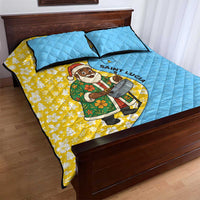 Saint Lucia Christmas Quilt Bed Set with Steelpan Santa Floral Pattern and Flag - Wonder Print Shop