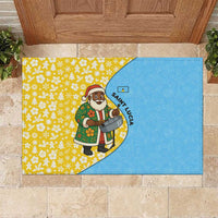 Saint Lucia Christmas Rubber Doormat with Steelpan Santa Floral Pattern and Flag - Wonder Print Shop
