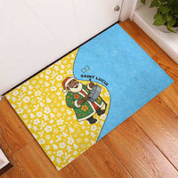 Saint Lucia Christmas Rubber Doormat with Steelpan Santa Floral Pattern and Flag - Wonder Print Shop