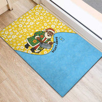 Saint Lucia Christmas Rubber Doormat with Steelpan Santa Floral Pattern and Flag - Wonder Print Shop