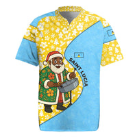 Saint Lucia Christmas Rugby Jersey with Steelpan Santa Floral Pattern and Flag - Wonder Print Shop