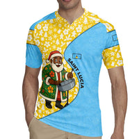 Saint Lucia Christmas Rugby Jersey with Steelpan Santa Floral Pattern and Flag - Wonder Print Shop