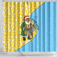 Saint Lucia Christmas Shower Curtain with Steelpan Santa Floral Pattern and Flag - Wonder Print Shop