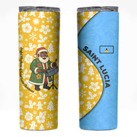 Saint Lucia Christmas Skinny Tumbler with Steelpan Santa Floral Pattern and Flag - Wonder Print Shop
