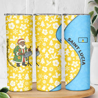 Saint Lucia Christmas Skinny Tumbler with Steelpan Santa Floral Pattern and Flag - Wonder Print Shop