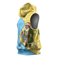Saint Lucia Christmas Sleeveless Hoodie with Steelpan Santa Floral Pattern and Flag - Wonder Print Shop