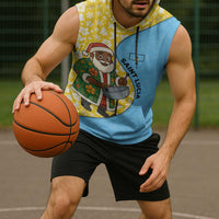 Saint Lucia Christmas Sleeveless Hoodie with Steelpan Santa Floral Pattern and Flag - Wonder Print Shop