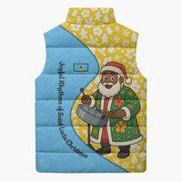 Saint Lucia Christmas Sleeveless Puffer Jacket with Steelpan Santa Floral Pattern and Flag - Wonder Print Shop