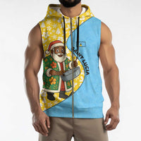 Saint Lucia Christmas Sleeveless Zip Hoodie with Steelpan Santa Floral Pattern and Flag - Wonder Print Shop