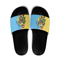 Saint Lucia Christmas Slide Sandals with Steelpan Santa Floral Pattern and Flag - Wonder Print Shop