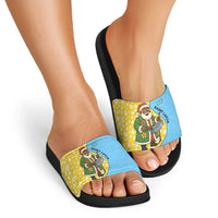 Saint Lucia Christmas Slide Sandals with Steelpan Santa Floral Pattern and Flag - Wonder Print Shop