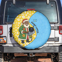 Saint Lucia Christmas Spare Tire Cover with Steelpan Santa Floral Pattern and Flag - Wonder Print Shop