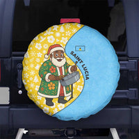 Saint Lucia Christmas Spare Tire Cover with Steelpan Santa Floral Pattern and Flag - Wonder Print Shop