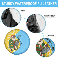 Saint Lucia Christmas Spare Tire Cover with Steelpan Santa Floral Pattern and Flag - Wonder Print Shop